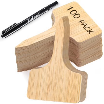 100pcs Plant Labels, T-Type Plastic Tags with Marker Pen, Waterproof Garden Signs for Outdoor Plants (3.9” x 2.4”)