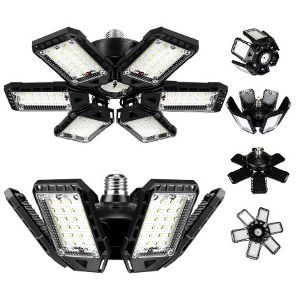 LED Garage Lights Bulb 2 Pack 180W 18000LM 6500K Led Shop Light with 6 Plus 1 Deformable Panels Basement Barn Ceiling Lights for E26/E27