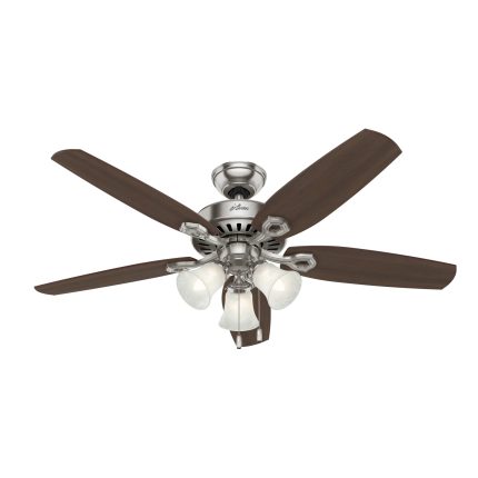 52 inch Indoor Ceiling Fan with LED Lights - Ceiling Fan with Pull Chain, For Bedroom or Living Room, Standard Mount, No Remote, 5 Blades, Includes Bulbs - Builder Plus 53237, Brushed Nickel