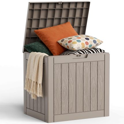 30 Gallon Outdoor Deck Box, Lockable Waterproof Outdoor Storage Boxes For Garden Tools,Indoor Cushions,Accessories Outside Storage Resin Weatherproof Container(Grey)