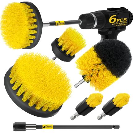 6Pack Drill Brush Power Scrubber Cleaning Brush Extended Long Attachment Set All Purpose Drill Scrub Brushes Kit for Grout, Floor, Tub, Bathroom and Kitchen Surface,Scratch Brushes